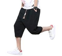 Short en Lin pour Homme Coupe Ample Pantalon Court d'été décontracté Bermuda (FR/ES, Alpha/Lettres, 5TG, Taille Normale, Taille Normale, Noir)