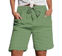 Short en lin | Short en mousseline pour femme | Plage avec poches | Pantalon en tissu décontracté | Loisirs Stretch Jambe droite Pantalon en lin | Bermuda de sport pour femme | Tenues d'été, vert