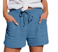 Short en Lin, Short en Mousseline pour Femme, Plage avec Poches, Pantalon en Tissu DéContracté, Loisirs Stretch Jambe Droite Pantalon en Lin, Bermuda De Sport pour Femme, Tenues D'éTé