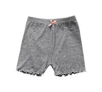 Short en nylon pour filles avec bordure d'oreille - Couleur unie - Nœud décoré - Pantalon d'intérieur - Legging pour filles de 3 à 10 ans - Gris - 3 à 4 ans
