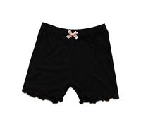 Short en nylon pour filles avec bordure d'oreille - Couleur unie - Nœud décoré - Pantalon d'intérieur - Legging pour filles de 3 à 10 ans - Noir - 3 à 4 ans
