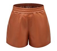 Short en Similicuir Noir pour Femme, Taille élastique, plissé, Jambes Larges, Style décontracté Chic, idéal pour Sortir ou Faire la fête, Couleur Camel, Grande Taille.