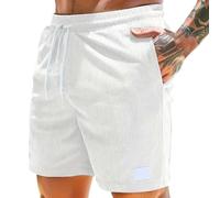 Short en velours côtelé décontracté et léger pour homme - Taille élastique - Cordon de serrage - Short de plage avec poches - Tendance - Loisirs et travail, blanc, S