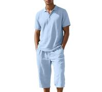 Short et chemise lin homme, ample, décontracté, respirant#Z