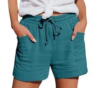 Short Ete Femme, Short Femme Ete Leger Chic Mode Plage Sport Running Décontracté Bermuda Shorts Elastique Taille Haute Ample Gaze De Coton Lin Vetement Jogging Pantalon Court Bleu L