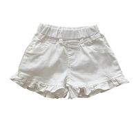 Short évasé en denim à volants pour filles de couleur unie avec ceinture élastique et coussinets (blanc, 5-6 ans)