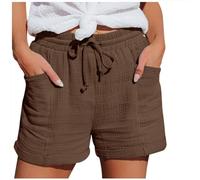 Short Femme Bermuda ete Sport Lin Chic Fluide Ample Leger Élastique Shorts Plage Running Randonnée Jogging Pantalon Court avec Poches #306A