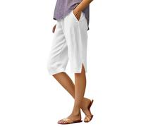 Short Femme Chic, décontracté d'été Omen's, Confortable, Extensible, Taille élastique, Doux et Respirant, pour Un Usage Quotidien, Tenues de Vacances (White, L)