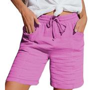 Short Femme Cordon De Serrage Taille Elastique Shorts Baggy Été Coton Et Lin Short Décontracté avec Poche Jambes Larges Chic Bermuda Confortable Pantalon Court Sport Running Jogging