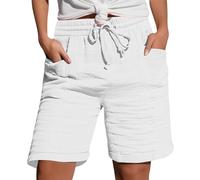 Short Femme Coton et Lin Bermuda Yoga à Jambe Large Décontracté Pantalon Court Taille Élastique Leger Fluide Short Femme Évasé Été Taille Haute Grande Respirant Plage (White, XL)