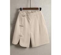 Short femme décontracté, pour le trajet domicile-travail, la sortie quotidienne. Taille élastique, design avec fente ronde, bouton décoratif style nœud chinois L,M,S,XL,XS,XXLUnicoloreTissu tissé