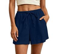 Short Femme D'été Leger Décontracté ÉLastique avec Cordon de Serrage et Poches Short Sport Femme Coton Baggy Taille Haute Coupe Ample pour Les Loisirs, Les Vacances et Les Voyages