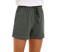 Short Femme en Coton et Lin avec élastique Taille Haute avec Cordon de Serrage Short avec Poches Shorts de Plage Short Sport Femme