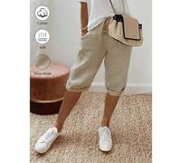 Short femme en pur coton texturé couleur abricot, taille cintrée avec lien à nouer, short abricot, vacances, trajets quotidiens, plage, vacances sur une île L,M,S,XL,XS,XXLBlocs de couleurÉtoffe