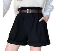 Short Femme en Velours CôTelé Couleur Unie Mode Short Chic Et Elegant Taille Haute avec Ceinture Short Bermuda LéGer Et Respirant DéContractéE D'éTé ExtéRieur Vacances Plage