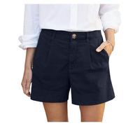 Short Femme éTé 1 PCS Women's Summer Shorts Soft Stretch Twill Shorts with Side Pockets Solid Straight Button Daily Commute Comfy Shorts Convient pour L'éTé(Deep Navy,XXXL)
