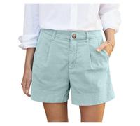 Short Femme éTé 1 PCS Women's Summer Shorts Soft Stretch Twill Shorts with Side Pockets Solid Straight Button Daily Commute Comfy Shorts Convient pour L'éTé(Cyan,XXL)