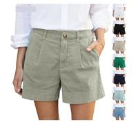 Short Femme éTé 1 PCS Women's Summer Shorts Soft Stretch Twill Shorts with Side Pockets Solid Straight Button Daily Commute Comfy Shorts Convient pour L'éTé(Light Green,XXL)
