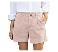 Short Femme éTé 1 PCS Women's Summer Shorts Soft Stretch Twill Shorts with Side Pockets Solid Straight Button Daily Commute Comfy Shorts Convient pour L'éTé(Pink,S)