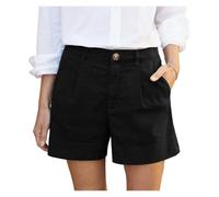 Short Femme éTé 1 PCS Women's Summer Shorts Soft Stretch Twill Shorts with Side Pockets Solid Straight Button Daily Commute Comfy Shorts Convient pour L'éTé(Black,S)