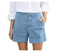 Short Femme éTé 1 PCS Women's Summer Shorts Soft Stretch Twill Shorts with Side Pockets Solid Straight Button Daily Commute Comfy Shorts Convient pour L'éTé(Royal Blue,S)