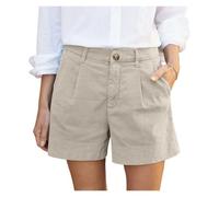 Short Femme éTé 1 PCS Women's Summer Shorts Soft Stretch Twill Shorts with Side Pockets Solid Straight Button Daily Commute Comfy Shorts Convient pour L'éTé(Khaki,XXL)