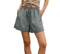 Short Femme Été avec Poche Short Leger Coton Et Lin Taille Elastique Shorts Plage Bermuda Cordon De Serrage Grande Taille Jambes Larges Chic Pantalon Court Jogging Sport Running