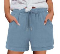 Short Femme Été Bermuda DéContracté Short en Coton et Lin avec Poches Elastique Shorts de Plage D'Été Taille Haute et Cordon de Serrage Léger Shorts Running Sport Vetement Femme Jogging Pantalon