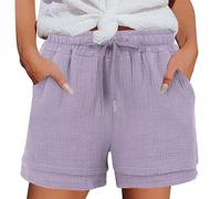 Short Femme Été Bermuda DéContracté Short en Coton et Lin avec Poches Elastique Shorts de Plage D'Été Taille Haute et Cordon de Serrage Léger Shorts Running Sport Vetement Femme Jogging Pantalon