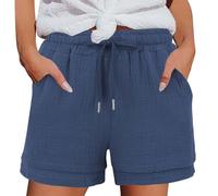 Short Femme Été Bermuda DéContracté Short en Coton et Lin avec Poches Elastique Shorts de Plage D'Été Taille Haute et Cordon de Serrage Léger Shorts Running Sport Vetement Femme Jogging Pantalon