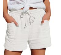 Short Femme Été Bermuda DéContracté Short en Coton et Lin avec Poches Elastique Shorts de Plage D'Été Taille Haute et Cordon de Serrage Léger Shorts Running Sport Vetement Femme Jogging Pantalon