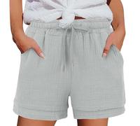 Short Femme Été Bermuda DéContracté Short en Coton et Lin avec Poches Elastique Shorts de Plage D'Été Taille Haute et Cordon de Serrage Léger Shorts Running Sport Vetement Femme Jogging Pantalon