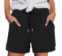 Short Femme Été Bermuda DéContracté Short en Coton et Lin avec Poches Elastique Shorts de Plage D'Été Taille Haute et Cordon de Serrage Léger Shorts Running Sport Vetement Femme Jogging Pantalon