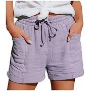 Short Femme Ete Bermuda Short en Coton Et Lin avec Poches Elastique Shorts De Plage D'éTé DéContracté à Taille Haute Et Cordon De Serrage LéGer Shorts Running Sport Grande Taille Vetement Femme Solde