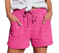Short Femme Ete Bermuda Short en Coton Et Lin avec Poches Elastique Shorts De Plage D'éTé DéContracté à Taille Haute Et Cordon De Serrage LéGer Shorts Running Sport Grande Taille Vetement Femme Solde