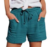 Short Femme Ete Bermuda Short en Coton Et Lin avec Poches Elastique Shorts De Plage D'éTé DéContracté à Taille Haute Et Cordon De Serrage LéGer Shorts Running Sport Grande Taille Vetement Femme Solde