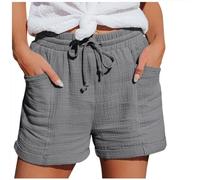 Short Femme Ete Bermuda Short en Coton Et Lin avec Poches Elastique Shorts De Plage D'éTé DéContracté à Taille Haute Et Cordon De Serrage LéGer Shorts Running Sport Grande Taille Vetement Femme