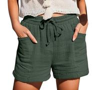 Short Femme Ete Bermuda Short en Coton Et Lin avec Poches Elastique Shorts De Plage D'éTé DéContracté à Taille Haute Et Cordon De Serrage LéGer Shorts Running Sport Grande Taille Vetement Femme Solde
