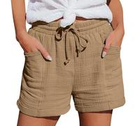 Short Femme Ete Bermuda Short en Coton Et Lin avec Poches Elastique Shorts De Plage D'éTé DéContracté à Taille Haute Et Cordon De Serrage LéGer Shorts Running Sport Grande Taille Vetement Femme Solde
