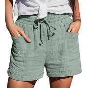 Short Femme Ete Bermuda Short en Coton Et Lin avec Poches Elastique Shorts De Plage D'éTé DéContracté à Taille Haute Et Cordon De Serrage LéGer Shorts Running Sport Grande Taille Vetement Femme