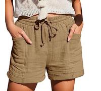 Short Femme Ete Bermuda Short en Coton Et Lin avec Poches Elastique Shorts De Plage D'éTé DéContracté à Taille Haute Et Cordon De Serrage LéGer Shorts Running Sport Grande Taille Vetement Femme