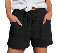 Short Femme Ete Bermuda Short en Coton Et Lin avec Poches Elastique Shorts De Plage D'éTé DéContracté à Taille Haute Et Cordon De Serrage LéGer Shorts Running Sport Grande Taille Vetement Femme Solde