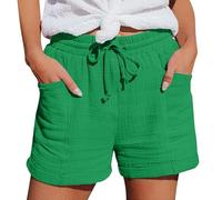 Short Femme Ete Bermuda Short en Coton Et Lin avec Poches Elastique Shorts De Plage D'éTé DéContracté à Taille Haute Et Cordon De Serrage LéGer Shorts Running Sport Grande Taille Vetement Femme Solde