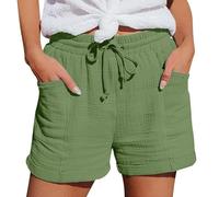 Short Femme Ete Bermuda Short en Coton Et Lin avec Poches Elastique Shorts De Plage D'éTé DéContracté à Taille Haute Et Cordon De Serrage LéGer Shorts Running Sport Grande Taille Vetement Femme Solde
