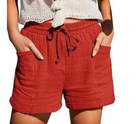 Short Femme Ete Bermuda Short en Coton Et Lin avec Poches Elastique Shorts De Plage D'éTé DéContracté à Taille Haute Et Cordon De Serrage LéGer Shorts Running Sport Grande Taille Vetement Femme