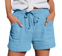 Short Femme Ete Bermuda Short en Coton Et Lin avec Poches Elastique Shorts De Plage D'éTé DéContracté à Taille Haute Et Cordon De Serrage LéGer Shorts Running Sport Grande Taille Vetement Femme Solde