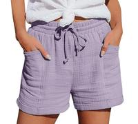 Short Femme Ete Bermuda Short en Coton Et Lin avec Poches Elastique Shorts De Plage D'éTé DéContracté à Taille Haute Et Cordon De Serrage LéGer Shorts Running Sport Grande Taille Vetement Femme Solde