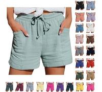 Short Femme Ete Bermuda Short en Coton Et Lin avec Poches Elastique Shorts De Plage D'éTé DéContracté à Taille Haute Et Cordon De Serrage LéGer Shorts Running Sport Grande Taille Vetement