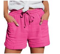 Short Femme Ete Bermuda Short en Coton et Lin avec Poches Elastique Shorts de Plage D'été Décontracté à Taille Haute et Cordon de Serrage Léger Shorts Running Sport Grande Taille Vetement Femme Solde