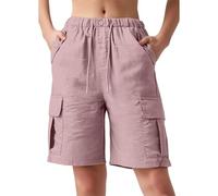 Short Femme Été Cordon De Serrage Short Confortable Jambes Larges Taille Elastique Shorts Fluide Bermuda Coton Et Lin Leger avec Poche Couleur Unie Pantalon Court Sport Jogging Yoga